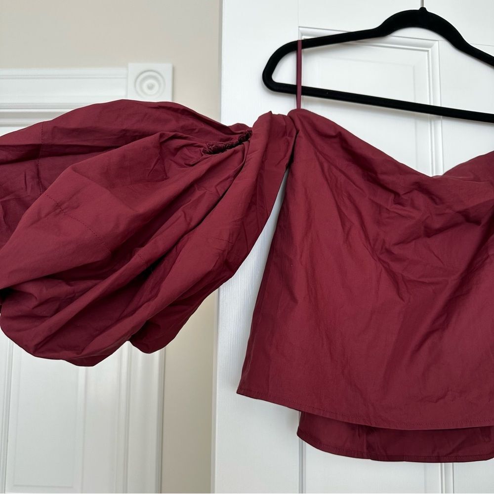 NWOT S FP X mare mare maroon puff sleeve top - Picture 5 of 6